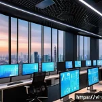 Home 12 서버 가상화 기술 소개 - A modern Vietnamese business office environment featuring IT professionals working on virtualization...
