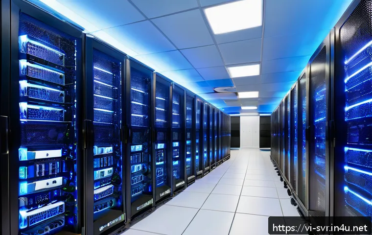 서버 부팅 속도 향상 팁 - A modern server room with rows of high-performance servers featuring SSD drives and RAID configurati...