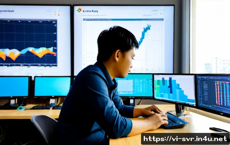 Home 13 서버 부하 테스트 도구 추천 - Photorealistic Vietnamese IT engineer in a modern Ho Chi Minh City coworking office, calmly monitori...